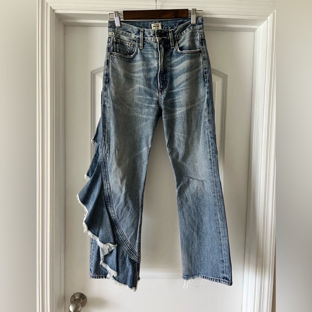 Citizens of Humanity Estella Side Ruffle High Rise Ankle Flare Jean Sz 24 EUC